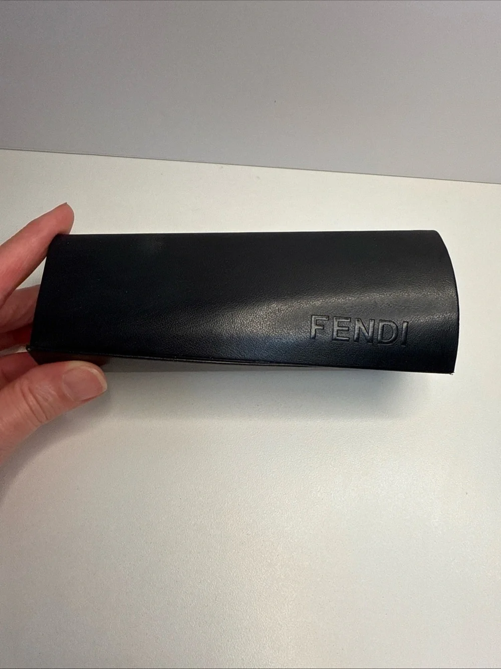 Fendi Dark Brown Embossed Leather eyeglass case & new cloth twist open magnetic